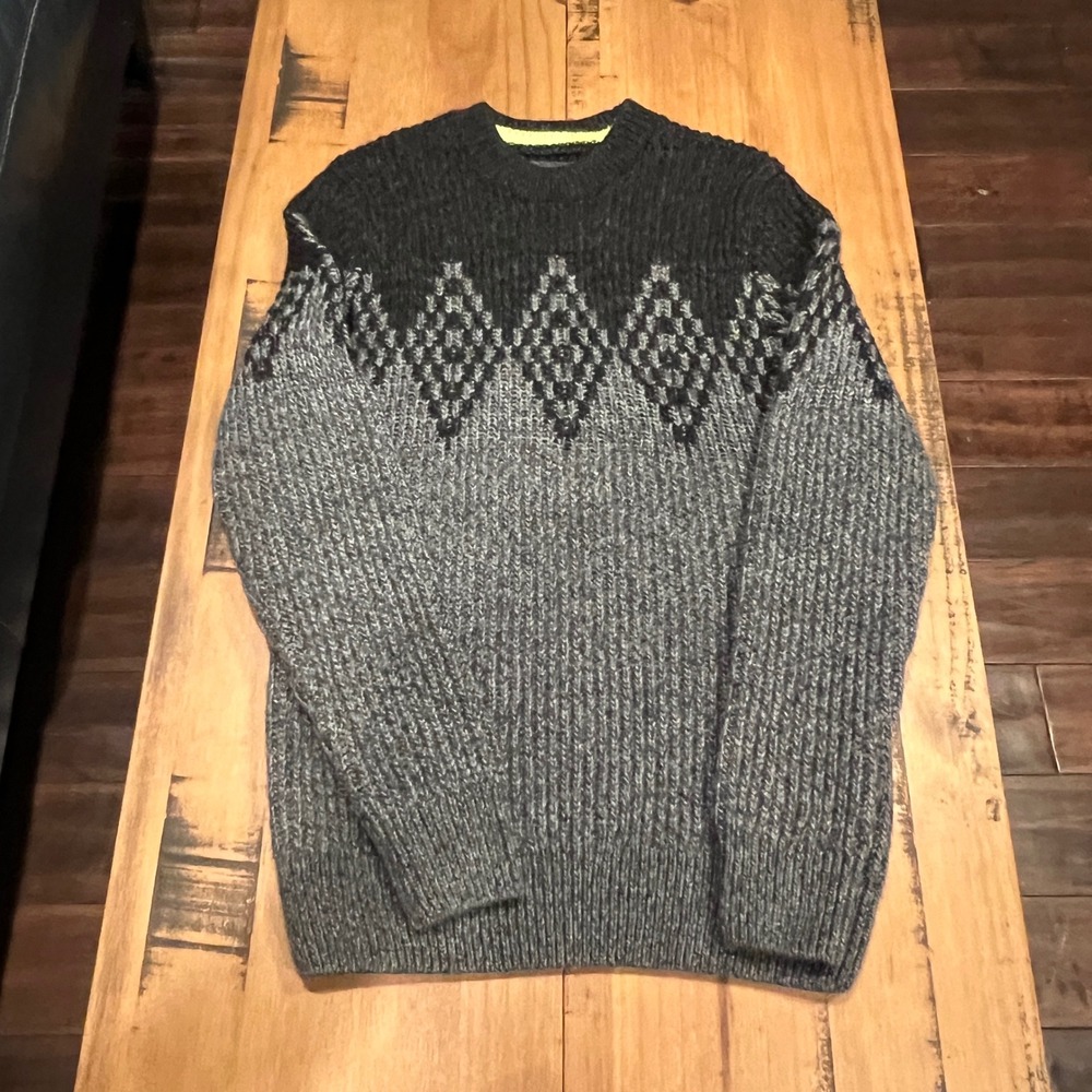 Superdry Men's Black Grey Fair Isle‎ Knit Sweater Size S FREE SHIPPING
